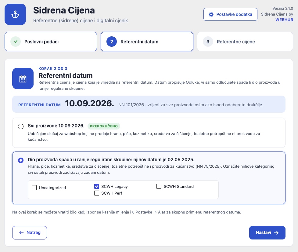 Čarobnjak, korak 2 od 3, Referentni datum: zadano 10.09.2026. za sve proizvode ili 02.05.2025. za označene ranije regulirane kategorije